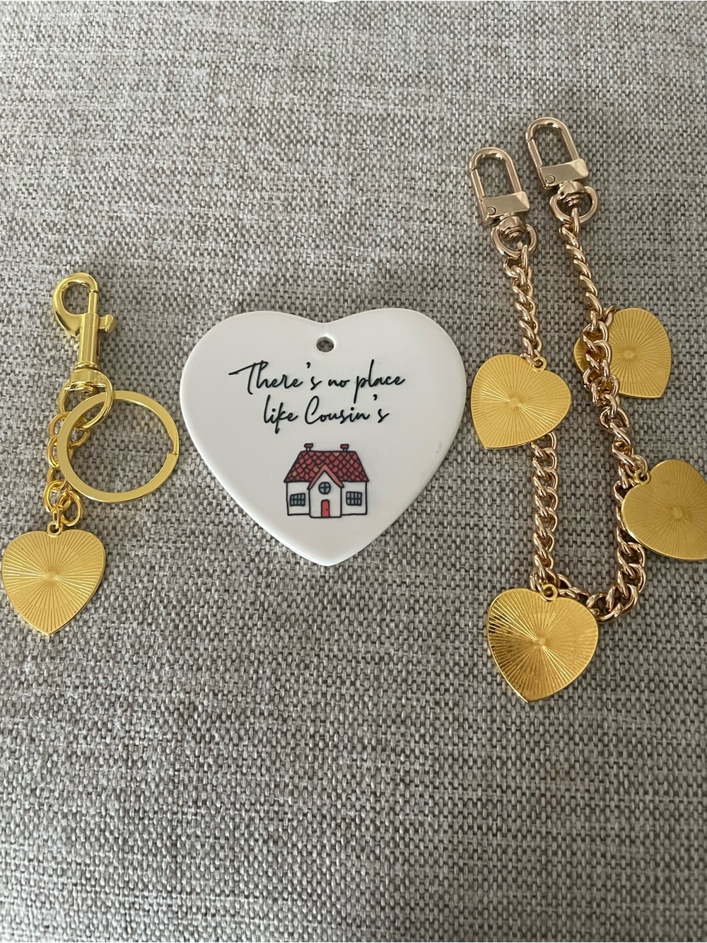 White Ceramic Heart Wall Accent with Gold Heart Charms